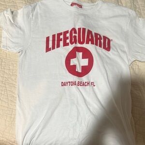 White Lifeguard T-Shirt with Red Print